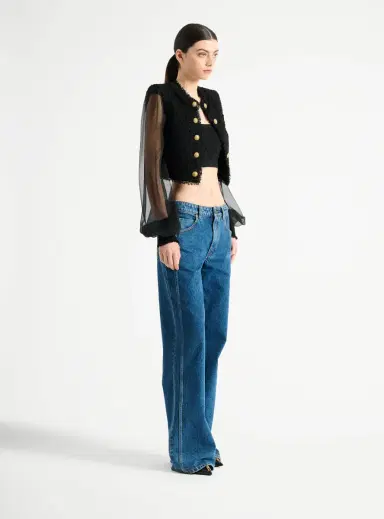 Balmain Cropped tweed and muslin jacket | Thumbnail 3 Balmain Cropped tweed and muslin jacket | Thumbnail 3
