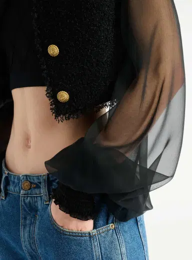 Balmain Cropped tweed and muslin jacket | Thumbnail 6 Balmain Cropped tweed and muslin jacket | Thumbnail 6