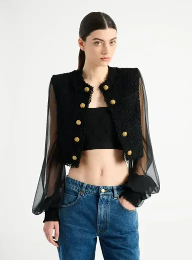 Balmain Cropped tweed and muslin jacket | Thumbnail 7 Balmain Cropped tweed and muslin jacket | Thumbnail 7