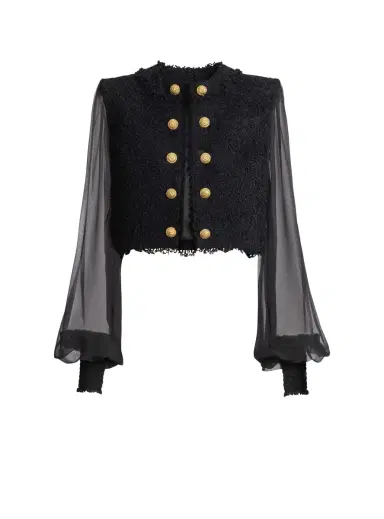Balmain Cropped tweed and muslin jacket | Thumbnail 1 Balmain Cropped tweed and muslin jacket | Thumbnail 1