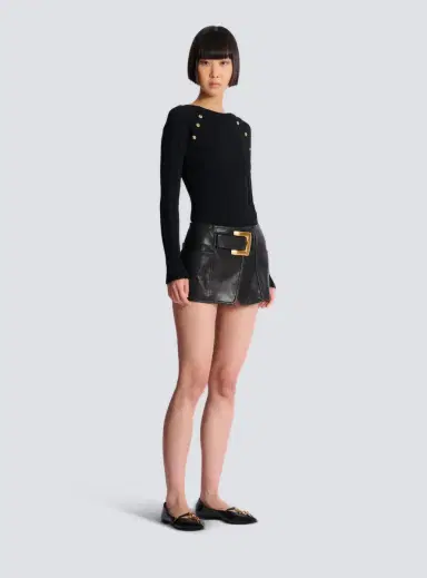 Balmain Belted Leather Mini Skirt | Thumbnail 3 Balmain Belted Leather Mini Skirt | Thumbnail 3