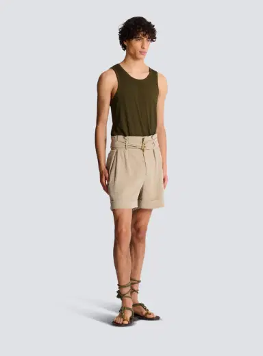 Balmain Cotton and linen Bermuda shorts with T-Bar belt | Thumbnail 3 Balmain Cotton and linen Bermuda shorts with T-Bar belt | Thumbnail 3