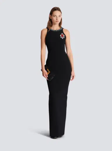 Balmain Long sleeveless dress in embroidered velvet | Thumbnail 2 Balmain Long sleeveless dress in embroidered velvet | Thumbnail 2