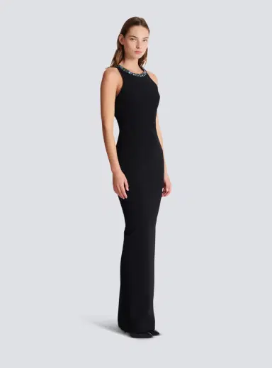 Balmain Long sleeveless dress in embroidered velvet | Thumbnail 3 Balmain Long sleeveless dress in embroidered velvet | Thumbnail 3