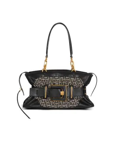 Balmain Leather and monogram jacquard Anthem bag | Thumbnail 1 Balmain Leather and monogram jacquard Anthem bag | Thumbnail 1