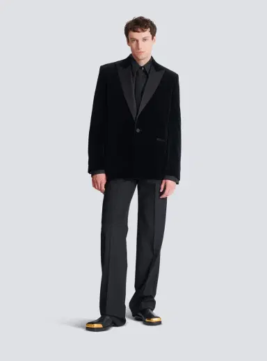 Balmain Velvet and satin 1-button blazer | Thumbnail 2 Balmain Velvet and satin 1-button blazer | Thumbnail 2