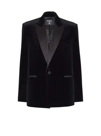 Balmain Velvet and satin 1-button blazer | Thumbnail 1 Balmain Velvet and satin 1-button blazer | Thumbnail 1