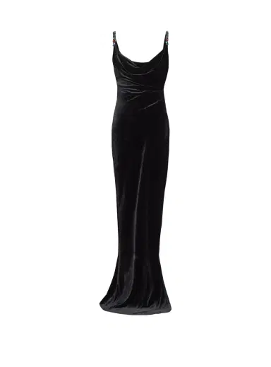 Balmain Long velvet dress with embellished straps | Thumbnail 1 Balmain Long velvet dress with embellished straps | Thumbnail 1