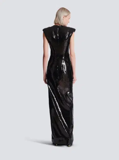Balmain Long draped sequin dress with embellished detail | Thumbnail 4 Balmain Long draped sequin dress with embellished detail | Thumbnail 4