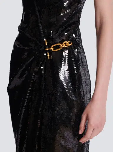 Balmain Long draped sequin dress with embellished detail | Thumbnail 5 Balmain Long draped sequin dress with embellished detail | Thumbnail 5