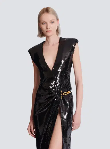Balmain Long draped sequin dress with embellished detail | Thumbnail 6 Balmain Long draped sequin dress with embellished detail | Thumbnail 6