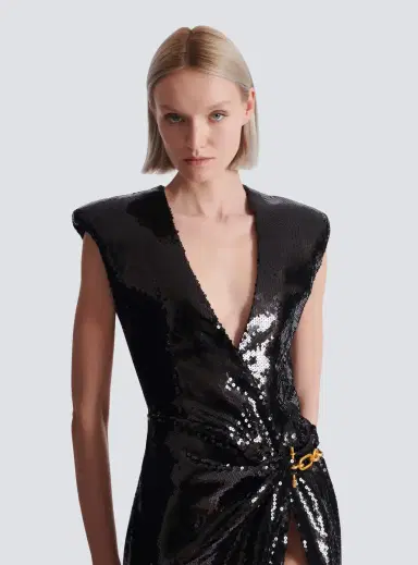Balmain Long draped sequin dress with embellished detail | Thumbnail 7 Balmain Long draped sequin dress with embellished detail | Thumbnail 7