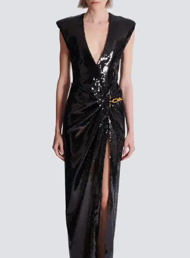 Balmain Long draped sequin dress with embellished detail | Thumbnail 8 Balmain Long draped sequin dress with embellished detail | Thumbnail 8