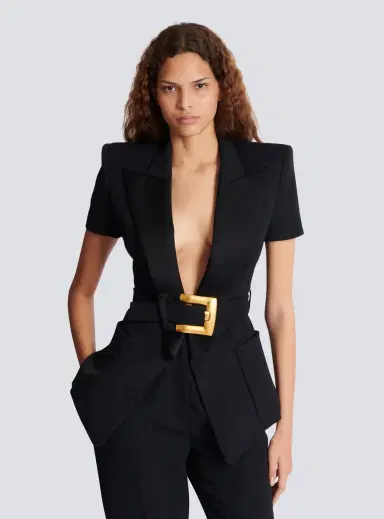 Balmain Grain de poudre jacket with belt detail | Thumbnail 5 Balmain Grain de poudre jacket with belt detail | Thumbnail 5