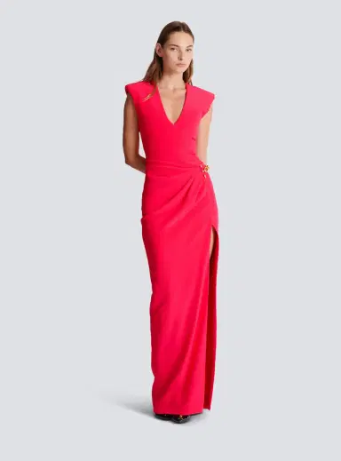 Balmain Long crepe dress with embellished detail | Thumbnail 2 Balmain Long crepe dress with embellished detail | Thumbnail 2