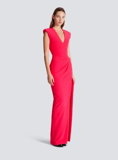 Balmain Long crepe dress with embellished detail | Thumbnail 3 Balmain Long crepe dress with embellished detail | Thumbnail 3