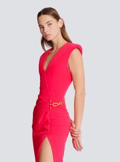 Balmain Long crepe dress with embellished detail | Thumbnail 6 Balmain Long crepe dress with embellished detail | Thumbnail 6
