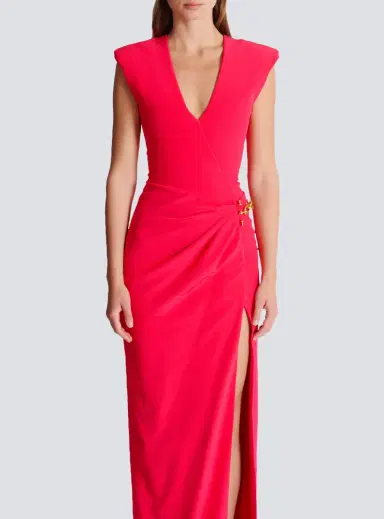 Balmain Long crepe dress with embellished detail | Thumbnail 8 Balmain Long crepe dress with embellished detail | Thumbnail 8