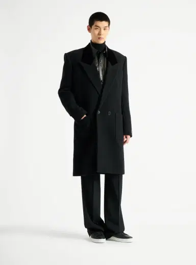 Balmain Long wool and velvet coat | Thumbnail 2 Balmain Long wool and velvet coat | Thumbnail 2