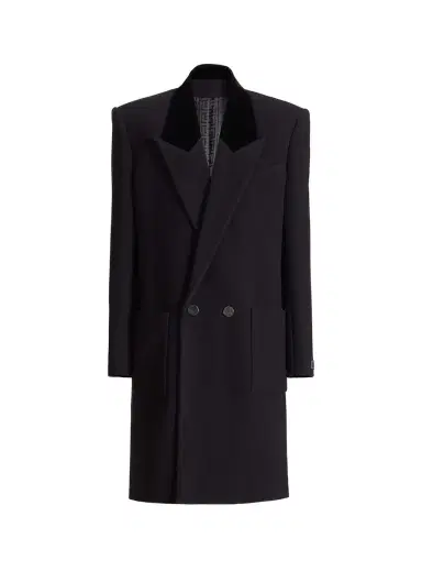 Balmain Long wool and velvet coat | Thumbnail 1 Balmain Long wool and velvet coat | Thumbnail 1