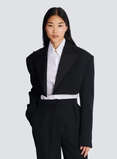 Balmain Cropped grain de poudre jacket | Thumbnail 7 Balmain Cropped grain de poudre jacket | Thumbnail 7