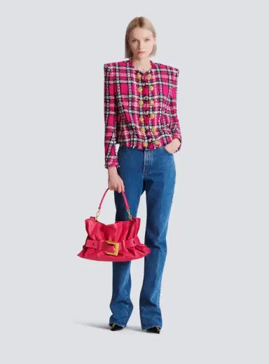 Balmain Cropped jacket in glitter plaid tweed | Thumbnail 2 Balmain Cropped jacket in glitter plaid tweed | Thumbnail 2