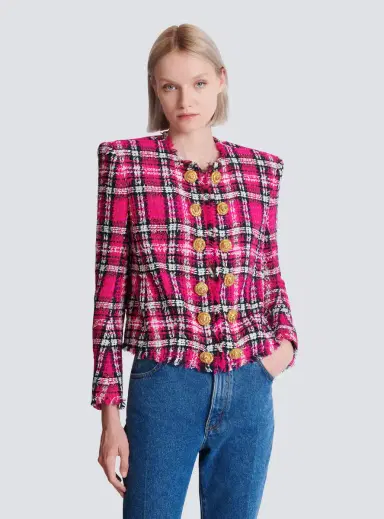 Balmain Cropped jacket in glitter plaid tweed | Thumbnail 6 Balmain Cropped jacket in glitter plaid tweed | Thumbnail 6