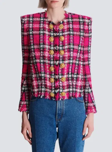 Balmain Cropped jacket in glitter plaid tweed | Thumbnail 8 Balmain Cropped jacket in glitter plaid tweed | Thumbnail 8