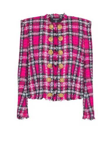 Balmain Cropped jacket in glitter plaid tweed | Thumbnail 1 Balmain Cropped jacket in glitter plaid tweed | Thumbnail 1