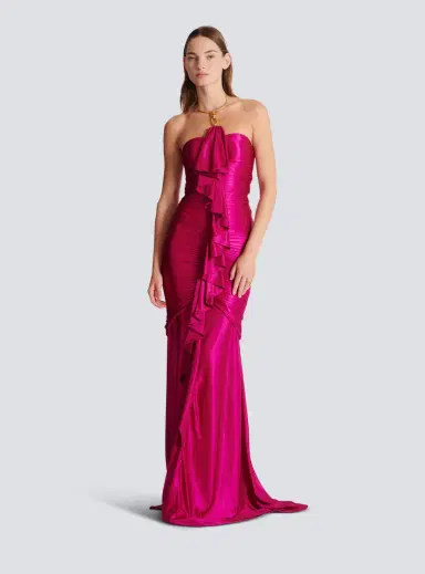 Balmain Long draped bustier dress with embellished detail | Thumbnail 2 Balmain Long draped bustier dress with embellished detail | Thumbnail 2