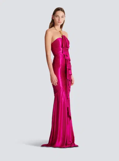 Balmain Long draped bustier dress with embellished detail | Thumbnail 3 Balmain Long draped bustier dress with embellished detail | Thumbnail 3