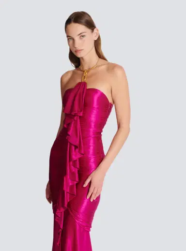Balmain Long draped bustier dress with embellished detail | Thumbnail 6 Balmain Long draped bustier dress with embellished detail | Thumbnail 6