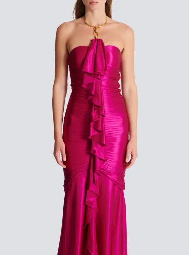 Balmain Long draped bustier dress with embellished detail | Thumbnail 8 Balmain Long draped bustier dress with embellished detail | Thumbnail 8