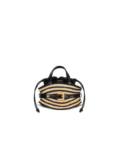 Balmain Mini Shuffle bag in smooth leather and raffia | Thumbnail 1 Balmain Mini Shuffle bag in smooth leather and raffia | Thumbnail 1