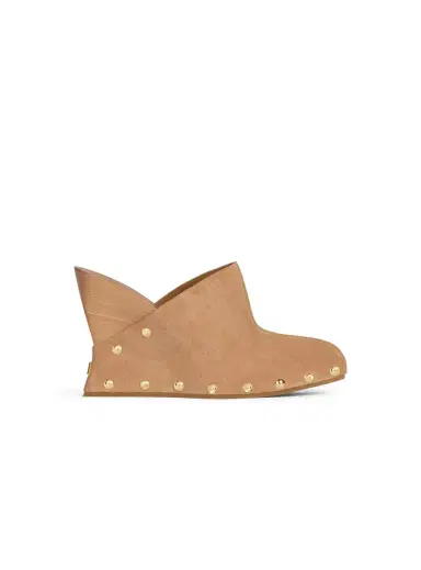 Balmain Wedge clogs in wood and suede | Thumbnail 1 Balmain Wedge clogs in wood and suede | Thumbnail 1