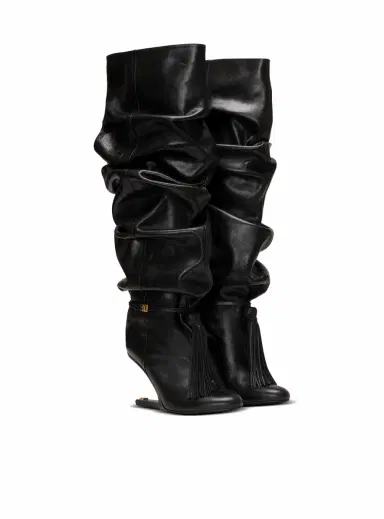 Balmain No Wedge textured leather thigh-high boots with tassel | Thumbnail 3 Balmain No Wedge textured leather thigh-high boots with tassel | Thumbnail 3