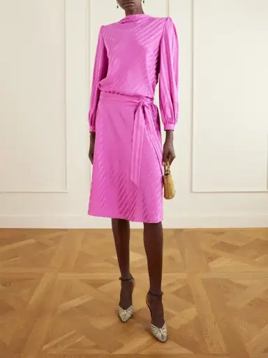 Valentino Garavani Logo-jacquard Belted Striped Silk-satin Midi Dress | Thumbnail 2 Valentino Garavani Logo-jacquard Belted Striped Silk-satin Midi Dress | Thumbnail 2
