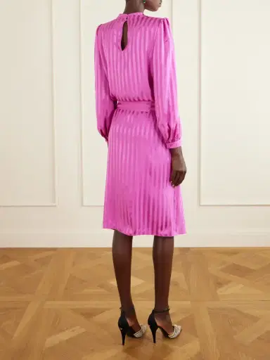 Valentino Garavani Logo-jacquard Belted Striped Silk-satin Midi Dress | Thumbnail 3 Valentino Garavani Logo-jacquard Belted Striped Silk-satin Midi Dress | Thumbnail 3
