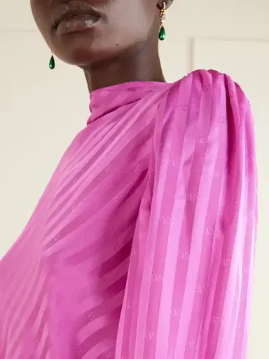 Valentino Garavani Logo-jacquard Belted Striped Silk-satin Midi Dress | Thumbnail 4 Valentino Garavani Logo-jacquard Belted Striped Silk-satin Midi Dress | Thumbnail 4