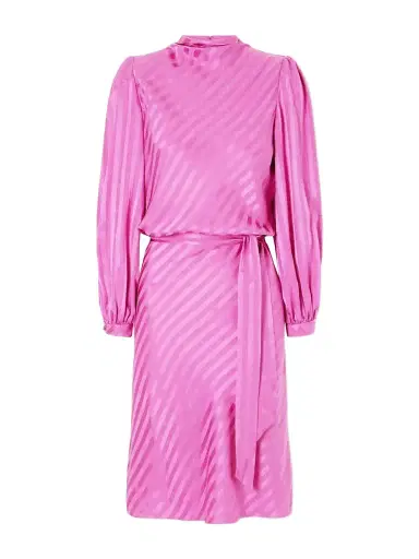 Valentino Garavani Logo-jacquard Belted Striped Silk-satin Midi Dress | Thumbnail 1 Valentino Garavani Logo-jacquard Belted Striped Silk-satin Midi Dress | Thumbnail 1