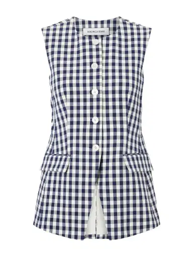 Veronica Beard Lois Checked Stretch-cotton Cloqué Tank | Thumbnail 1 Veronica Beard Lois Checked Stretch-cotton Cloqué Tank | Thumbnail 1