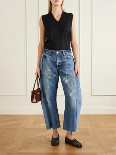 B SIDES Vintage Lasso Distressed Frayed Paneled Paint-splatter Wide-leg Jeans | Thumbnail 2 B SIDES Vintage Lasso Distressed Frayed Paneled Paint-splatter Wide-leg Jeans | Thumbnail 2