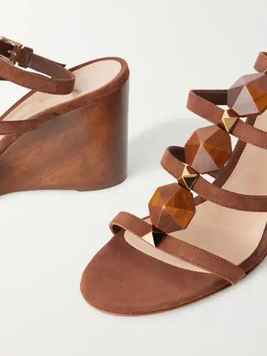 Gianvito Rossi 70 Embellished Wood-trimmed Suede Wedge Sandals | Thumbnail 5 Gianvito Rossi 70 Embellished Wood-trimmed Suede Wedge Sandals | Thumbnail 5