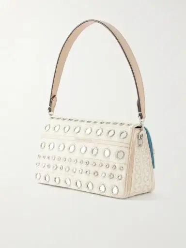 Tory Burch Charlie Embellished Embroidered Canvas Shoulder Bag | Thumbnail 4 Tory Burch Charlie Embellished Embroidered Canvas Shoulder Bag | Thumbnail 4