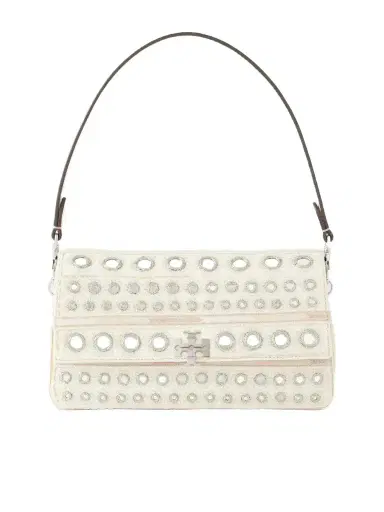 Tory Burch Charlie Embellished Embroidered Canvas Shoulder Bag | Thumbnail 1 Tory Burch Charlie Embellished Embroidered Canvas Shoulder Bag | Thumbnail 1