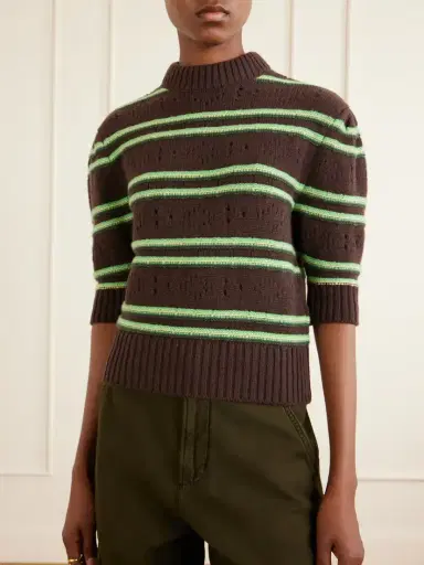 Marni Cropped Striped Open-knit Cashmere Sweater | Thumbnail 3 Marni Cropped Striped Open-knit Cashmere Sweater | Thumbnail 3