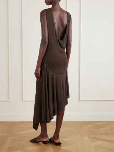 Alaïa Asymmetric Crepe- Jersey Midi Dress | Thumbnail 2 Alaïa Asymmetric Crepe- Jersey Midi Dress | Thumbnail 2