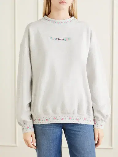 Chloé Logo-embroidered Scalloped Cotton-jersey Sweatshirt | Thumbnail 3 Chloé Logo-embroidered Scalloped Cotton-jersey Sweatshirt | Thumbnail 3