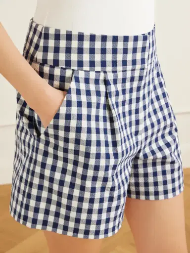 Veronica Beard Haina Pleated Checked Stretch-cotton Cloqué Shorts | Thumbnail 5 Veronica Beard Haina Pleated Checked Stretch-cotton Cloqué Shorts | Thumbnail 5