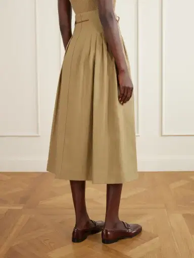 Max Mara Mxmtempio Belted Pleated Leather-trimmed Cotton Midi Skirt | Thumbnail 3 Max Mara Mxmtempio Belted Pleated Leather-trimmed Cotton Midi Skirt | Thumbnail 3